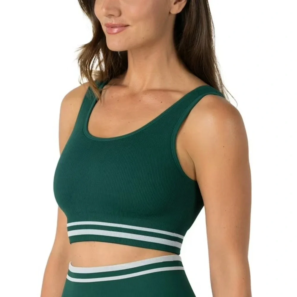 Penn Womens Seamless Reversible Sports Bra Green Size S Ribbed Striped NWT